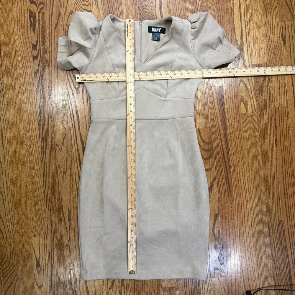 DKNY Suede Puff Sleeves Midi Dress - Picture 4 of 8